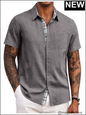 Men's Short Sleeve Button Down Shirt Casual Summer Beach Wedding Top with Pocket
